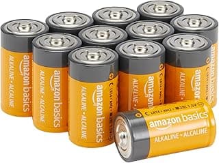 Amazon Basics 12 Pack C Cell All-Purpose Alkaline Batteries, 5-Year Shelf Life, Easy to Open Value Pack