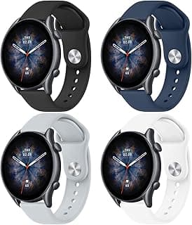 Amzpas Silicone Band for Amazfit GTR 3 Pro/GTR 3/ GTR 2e/ GTR 2/ GTR 4/ Amazfit GTR 47mm Smart Watch, 22mm 4 Pack Soft Quick-Release Replacement Wristband with Simple Buckle, Sport Strap for Men