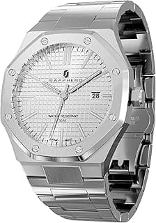 SAPPHERO Mens Watches 30M Waterproof Watches for Men Silver Stainless Steel Watch Analog Japanese Quartz Movement Octagonal Minimalist Luxury Classic Fashion Men's Wrist Watches Gifts for Men
