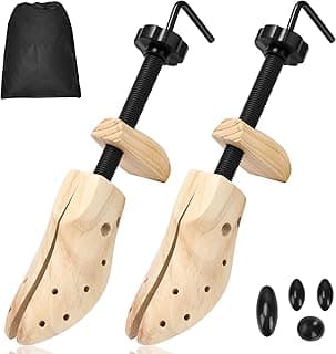 ZOMAKE Wooden Shoe Stretcher Trees, Adjustable Width & Length, Relieves Tight Shoes & Prevents Deformation, Shoe Shaper Support with Bunion Plugs, for Men Women, Fits Leather Sneakers Flats (1 Pair)