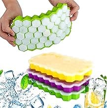 Showay Honeycomb Reusable Ice Cubes Tray, Bundle (Pack of 3 - Yellow, Green and Purple), Silicone Small Ice Cube Tray With Cover, Ice Ball Mold for Ice Making