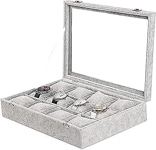 PADOM Padom Grey Velvet Watches Organizer 12 Grid Watch Holder Jewelry Storage Box Display Case for Men and Women
