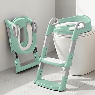 Baybee Aura Western Toilet Potty Seat for Kids, Baby Potty Training Seat Chair with Ladder, Adjustable Step Height, Cushion Seat | Kids Toilet Seat | Potty Seat for 1-8 Years Child Boy Girl (Green)