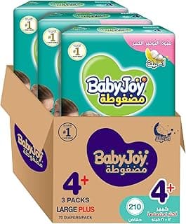 Babyjoy Compressed Diamond Pad, Size 4+, Large+, 12-21 Kg, Giant Box, 210 Diapers
