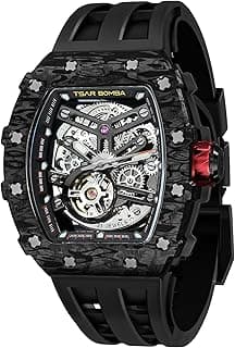 TSAR BOMBA Men's Watch Automatic Skeleton Mechanism Watch Luxury Sapphire Barrel Waterproof 50 m Durable Brand Rectangular Diving Sport Military Gift Man