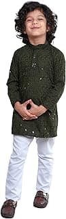 styleville.in Boys Chikankari Kurta Pajama Set – Premium Cotton Fabric, Full Sleeves, Regular Fit, Intricate Chikankari with Sequins, Traditional Ethnic Wear