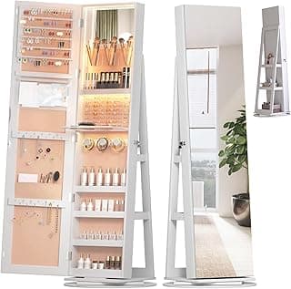 YSOAE YSOAE 360° Swivel Jewelry Armoire with Lights, 160CM Large Jewelry Organizer, Standing Armoire Organizer, Rotatable Jewelry Mirror, Full Length Mirror with Jewelry Storage (White)