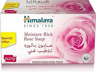 Himalaya Moisture Rich Rose Soap Bar 6 x 125g | With Olive Oil & Cocoa Butter | Soothes & Hydrates Skin | Rejuvenates Mind with Refreshing Rose Fragrance | Daily Use for Soft, Glowing Skin