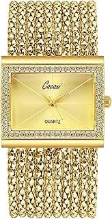 Gosasa Elegant Women Watches Fashion Tassel Wrist Watches for Women Ladies Square Bracelet Golden Diamond Women Quartz Watches Ladies Steel Wide Chain Watches
