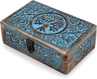 BHAVATU BHAVATU |Wooden Jewelry Box, Jewelry Box, Tarot Box, Celestial Home Decor, Witch Box, Tree of Life, Trinket Box |Size- 8" x 5" x 2.5",| Decorative Storage Bin