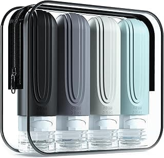 Mrsdry Mrsdry Travel Bottles for Toiletries, Tsa Approved 3oz Travel Size Containers BPA Free Leak Proof Refillable Liquid Silicone Squeezable Travel Accessories for Shampoo Conditioner Lotion (4 Pack)