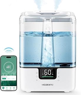MORENTO Smart Humidifier for Bedroom Room, 6L Cool Mist Top Fill Humidifier with Timer, Aroma Diffuser, 7 Night light, App & Voice Control, Quiet 26dB, Up to 60H for 50m2, White