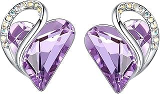 Leafael Infinity Love Heart Earrings for Women, Birthstone Crystal Earrings with Healing Stones, Silver-tone Crystal Stud Earrings, Allergy-Free Jewelry Gift for Women with Gift Box