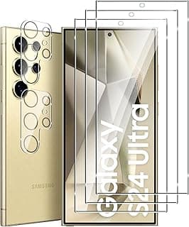 [3+2 Pack] Tempered Glass Screen Protector compatible with Samsung Galaxy S24 Ultra and Camera, No Bubbles, 9H Hardness, Anti-Scratch, HD Screen Protector for Samsung Galaxy S24 Ultra