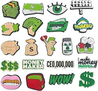 Arabest Shoe Decoration Charms,Cartoon Croc Accessories, 21PCS Money USD Dollors Bills Shape PVC for Shoe Decorations Women Men Gifts