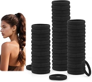Dreamlover Black Hair Ties for Women Thick Hair, 50 Pieces Hair Elastics for Women No Damage, Elastic Hair Ties for Different Hairstyles