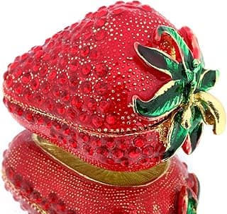 Tazweeq Tazweeq Red Strawberry Trinket Boxes Hand Painted Enameled Strawberry Storage Box Decorated for Women Home Decor, Handmade Red Strawberry Trinket Boxes Decorated for Women