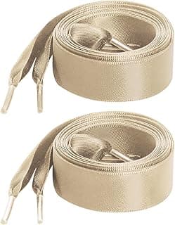 ASKIND 2 Pairs 47" Flat Satin Ribbon Shoelaces Silk Shoestring Wide Shoe Laces for Sneaker Skate Shoes Boots Sport Shoes (Khaki)