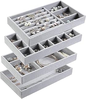 Bukela Bukela Jewelry Trays Organizer, Closet Drawer Accessories Tray Set of 4 Drawer Organizer for Earring, Ring, Gadgets & Cosmetics, Display Organizer Necklace Storage Showcase Bracelet Removable Tray