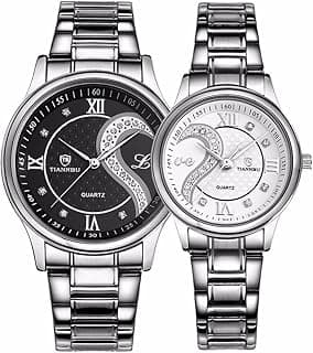 DREAMING Q&P Fq-102 Stainless Steel Romantic Pair His and Hers Wrist Watches for Men Women Set of 2