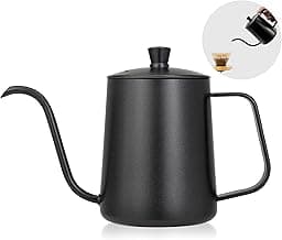MIBRU Drip V60 Pour Over Kettle Goose neck Long Narrow Spout With Lid Coffee Tea Pot Pitcher for pouring coffee ابريق تقطير بعنق طويل القهوة للشاي (Black, 600ml)