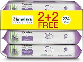 Himalaya Soothing & Protecting Baby Wipes | 56 wipes X 4 packs (224 Wipes) | Moisturise & Protects Baby Skin from Nappy Rash | Enriched with Goodness of Aloe Vera & Lavender | Alcohol & Paraben Free
