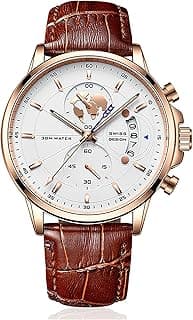 KASTWAVE KASTWAVE Men's Luxury Chronograph Quartz Wrist Watch, Casual Dress Black Leather Band Calendar Date Analog Formal Business Waterproof Wristwatch, Fashion Gifts Luminous Dial Watches for Men