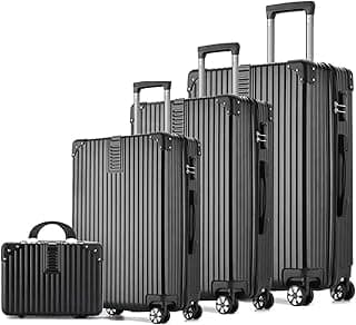 VINNYSEN Luggage Set, 4-piece (14/20/24/28)" Suitcases with Universal Wheels PC+ABS Durable Hardshell Luggage Clearance Price (Black, 4-piece (14/20/24/28))