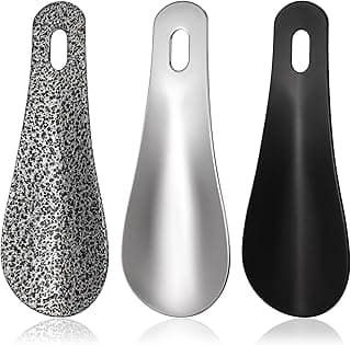 TERRIFI Metal Shoe Horn,4 Inch Stainless Steel Portable Shoe Horns for Travel and Daily Use, Easy Shoe Helper for Men Women and Seniors, Set of 3, Black, Silver, Painted