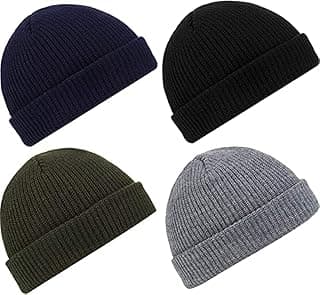 SYOSI 4 Pieces Trawler Beanie Watch Hat Roll up Edge Skullcap Fisherman Beanie Unisex