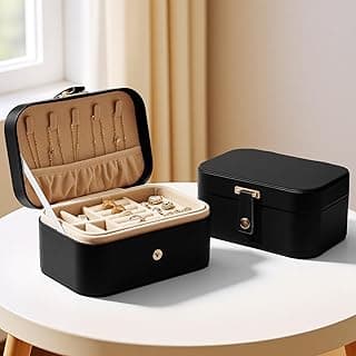 Travel Jewelry Box for Women Girls, 2 Layer Travel Jewelry Case, PU Leather Portable Jewelry Storage Display Stand, Suitable for Earrings, Rings, Necklaces, Bracelets(black)