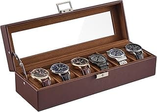 ProCase ProCase 6 Slot Lockable Watch Box for Men, PU Leather Watch Organizer with Soft Pillows and Glass Display Lid -Espresso