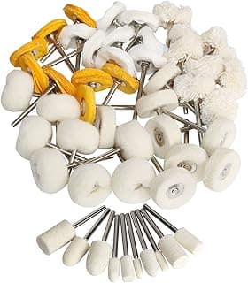 FPPO FPPO 1Inch Polishing Buffing Wheel Set,Wool Felt Cotton Mounted 3mm Shank for Rotary Tool Accessories,Mini Brush Polishing Kit for Watch and Jewelry 50 Pieces