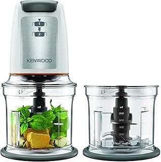Kenwood Chopper, 500W, 0.5L, 2 Speeds, 2 Bowls, Stainless Steel Quad Blade, Ice Crush Function, Mayonnaise Attachment, CHP61.200WH, White