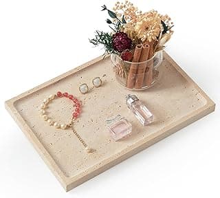 MULWR Real Luxurious Natural Travertine Tray - 12x8 Inch Marble Vanity Tray for Perfume Display, Jewelry Organizer, Bathroom & Home Decor -Heavy Duty Non-Slip Stone Tray (Non-Resin/Non-Ceramic)