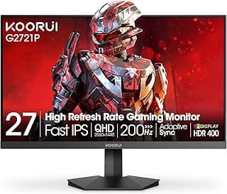 KOORUI G2721P 27 Inch QHD Gaming Monitor, 200Hz, IPS, HDR 400, 100% sRGB, 95% DCI-P3, 1ms Response, AMD FreeSync Premium, HDMI 2.0/DP 1.4, Tilt Adjustable