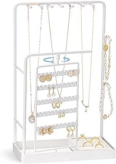ProCase ProCase Jewelry Display Stand, Jewelry Organizers and Storage with Ring Tray, Rotating Earring Holder Hanger, Necklace Bracelet Holder Organizer Tower Tree Rack for Bangles Watches Studs -White