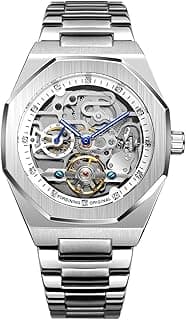 FANMIS Classic Mens Skeleton Automatic Mechanical Watches Luxury Carving Flower Craft Watch with Stainless Steel Waterproof Bracelet Wrist Watch
