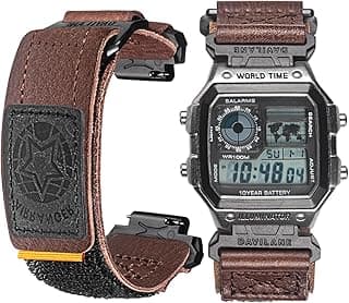 DAVILANE Quick Release Watch Band Strap for Casio F-91W F-94W F-105W F-84W W-735H W-800H SGW-300H SGW-400H A158WA AE-1000W,18mm Leather Hook & Loop Casio strap