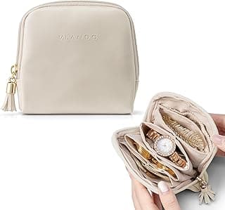 VLANDO Mini Jewelry Travel Case,Valentines Day Gifts,Jewelry Pouch Bags with Zipper, Velvet Jewelry Organizer Storage Bag for Bracelet Rings Earring Travel Essentials Gifts for Women Girl - White