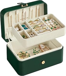 SONGMICS SONGMICS Jewelry Box, Travel Jewelry Case, 2-Layer Jewelry Holder Organizer, 4.3 x 6.3 x 3.1 Inches, Portable, Versatile Earring Storage, for Larger Accessories, Gift Idea, Forest Green UJBC166C01