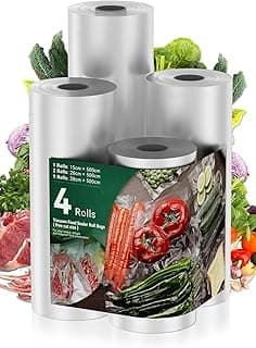 Vacuum Food Sealer Roll - 4 Pack Vacuum Seal Bags Rolls,Seal Storage 28/20/15CMx5M,Heat Commercial Grade Bag Rolls Storage Bags Compatible with All Vac Machines,Food Saver