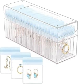 YelaJoy YelaJoy Acrylic Jewelry Box Organizer, Clear Jewelry Holder for Women, Travel Jewelry Case with Anti-Tarnish Bags, Earring Organizer for Earrings Rings Necklaces Beads (Blue)