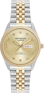 Miykon Miykon Silver and Gold Watches for Men | Day Date Mens Dress Watch with Genuine Crystals and Stainless Steel Bracelet | Ion Polished, Lume Hands, Anti-Scratch Glass, Japan Quartz, 50M Water Resistant