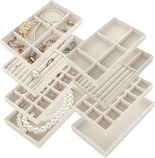 Tazweeq Tazweeq 8 Pcs Velvet Jewelry Drawer Organizer Trays, Stackable Jewelry Inserts for Earrings, Rings, Brooches, Watches, Necklaces, Jewelrys Storage & Display Case