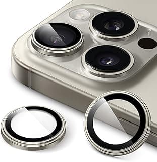 JETech Camera Lens Protector for iPhone 16 Pro 6.3-Inch and iPhone 16 Pro Max 6.9-Inch, 1:1 Invisible Fit, 9H Tempered Glass Metal Individual Ring Cover, HD Clear, 1 Set (Natural Titanium)