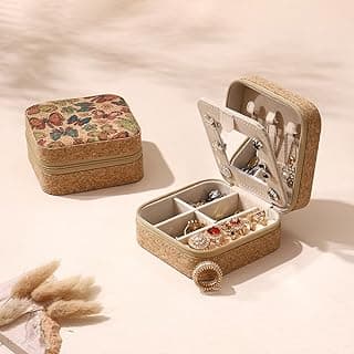 Travel Jewelry Box - Portable Travel Storage with Mirror for Necklaces, Rings & Earrings, Gift for Women & Girls