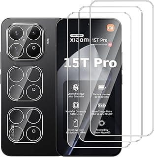 [3+3 Pack] Screen Protector for Xiaomi 15T Pro with Camera Lens Protector,HD Clear Tempered Glass Film,9H Hardness,Scratch Resistant