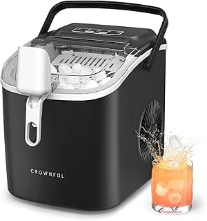 CROWNFUL Ice Maker Countertop with Handle, 9 Cubes in 6 Mins, 12Kg/24H, Self-Cleaning, Portable Small Ice Machine for Home kitchen Office Party