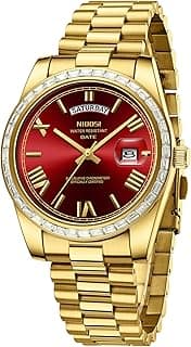 NIBOSI Men's Watches Analog Quartz Diamond Bezel Stainless Steel Dial Rose Gold Silver Watches for Men Waterproof Business Classic Dress Wrist Watch with Day Date